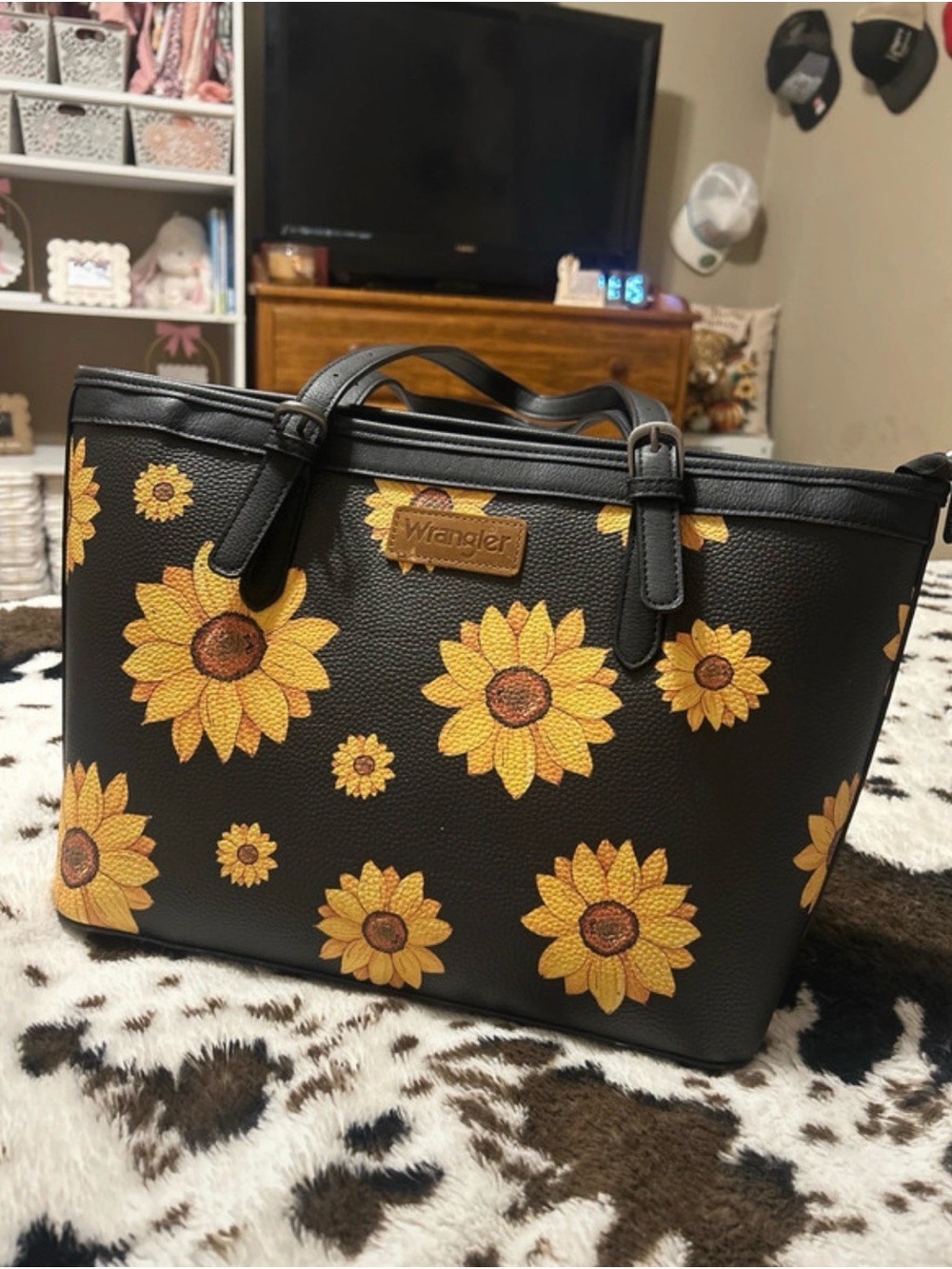 Wrangler Black Tote with Yellow Sunflower Print